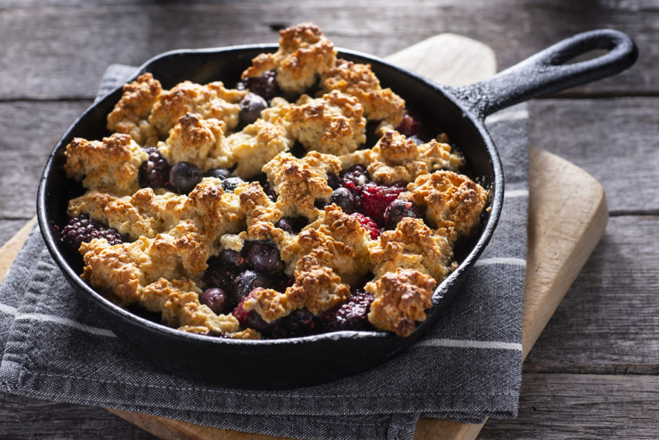 Homemade Berry Cobbler in a Cast Iron Skillet