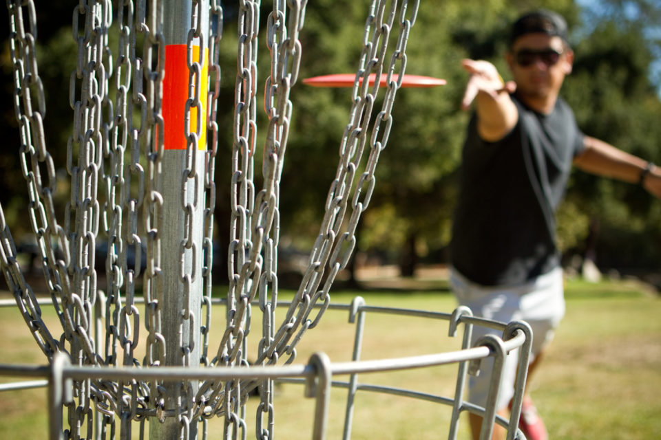 Disc golfer shows excellent form