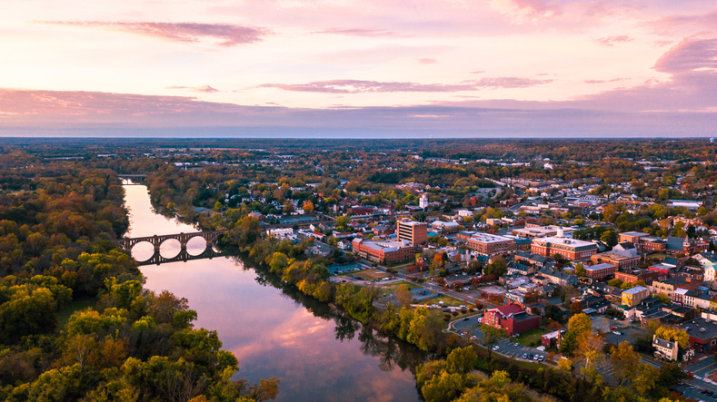 Aerial view of Fredericksburg, VA