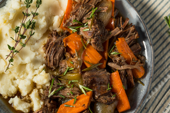 Homemade Beef Pot Roast with Carrots and Mashed Potatoes