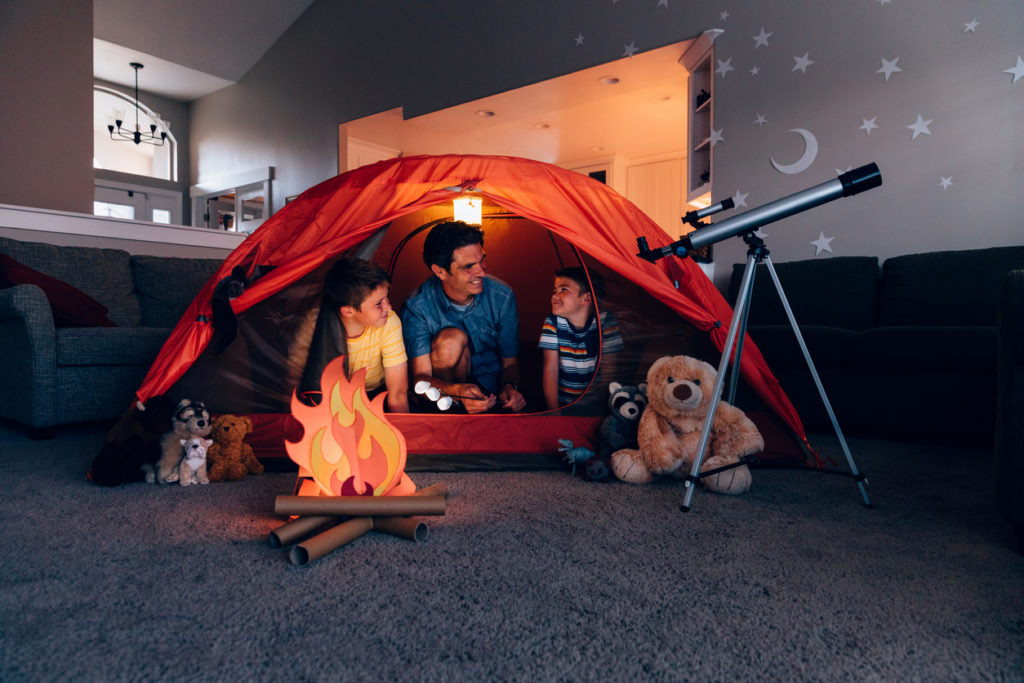 family camping inside