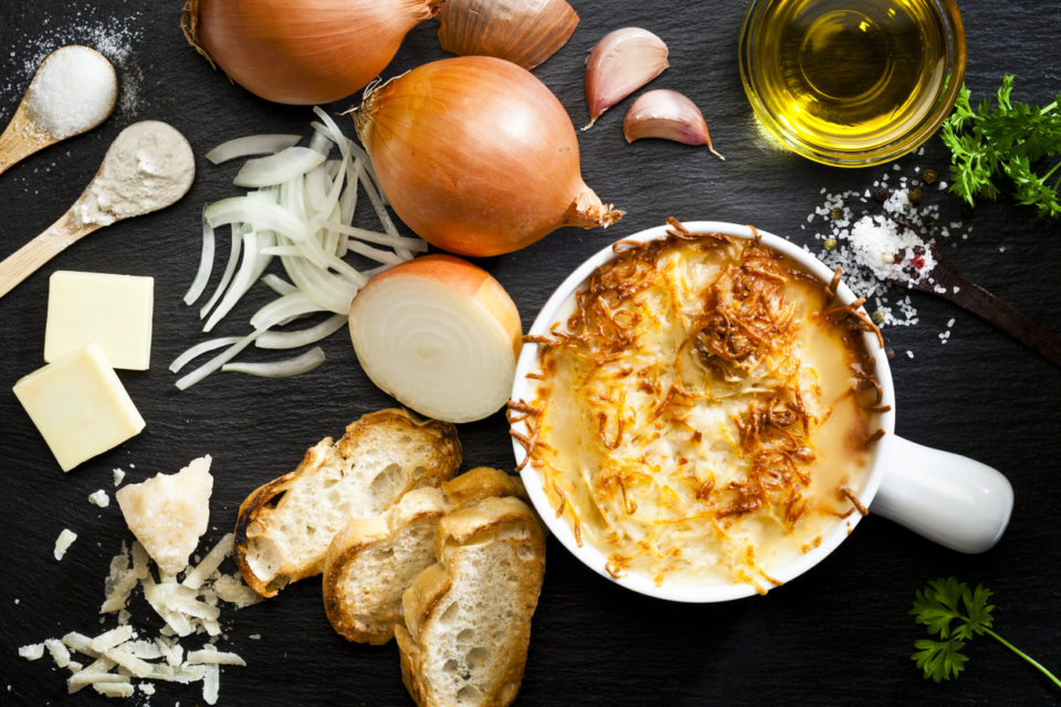 Onion soup and ingredients